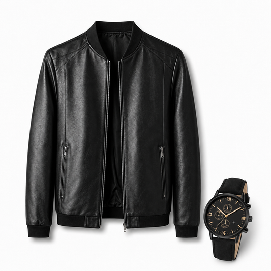 Chaqueta de Cuero + Reloj italiano