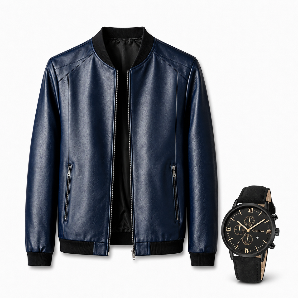 Chaqueta de Cuero + Reloj italiano