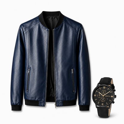 Chaqueta de Cuero + Reloj italiano