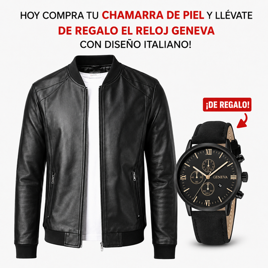Chaqueta de Cuero + Reloj italiano